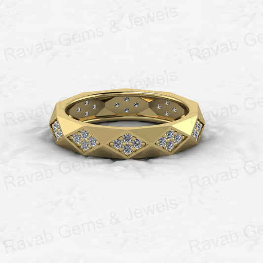Best Selling 925 Sterling Silver Gold Vermeil CZ Round Brilliant Cut Geometric Rhombus Eternity Band Wedding Ring Fine Jewelry