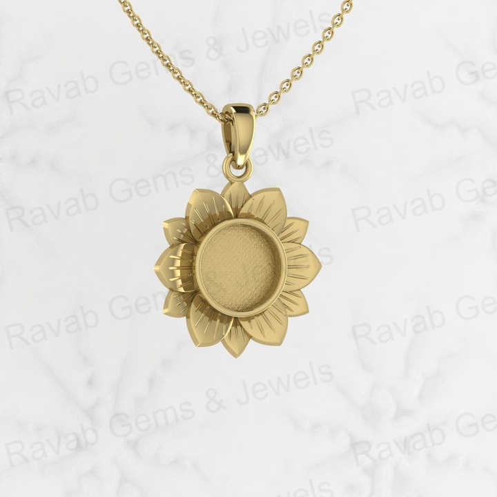 Solid 925 Sterling Silver 29x21mm Sunshine Sunflower Semi Mounting Blank Charm Pendant Resin & Ashes Work Jewelry Findings