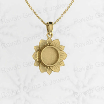 Solid 925 Sterling Silver 29x21mm Sunshine Sunflower Semi Mounting Blank Charm Pendant Resin & Ashes Work Jewelry Findings