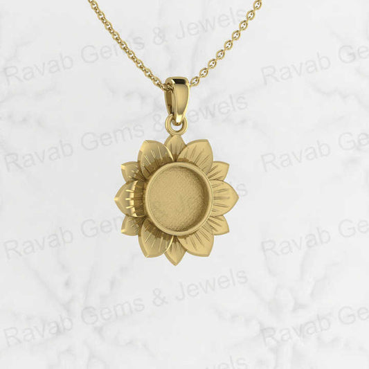 Solid 925 Sterling Silver 29x21mm Sunshine Sunflower Semi Mounting Blank Charm Pendant Resin & Ashes Work Jewelry Findings