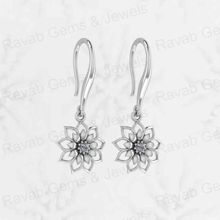 Top Quality Solid 925 Sterling Silver Sunflower Dangle Drop Lever Back Earrings CZ Gemstone Dangle Drop Fine Earring for Women