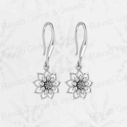 Top Quality Solid 925 Sterling Silver Sunflower Dangle Drop Lever Back Earrings CZ Gemstone Dangle Drop Fine Earring for Women