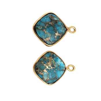 Hot Selling 12mm Cushion Shape Statement Pendant Natural Blue Copper Turquoise Sterling Silver with Gold Plating for Gift