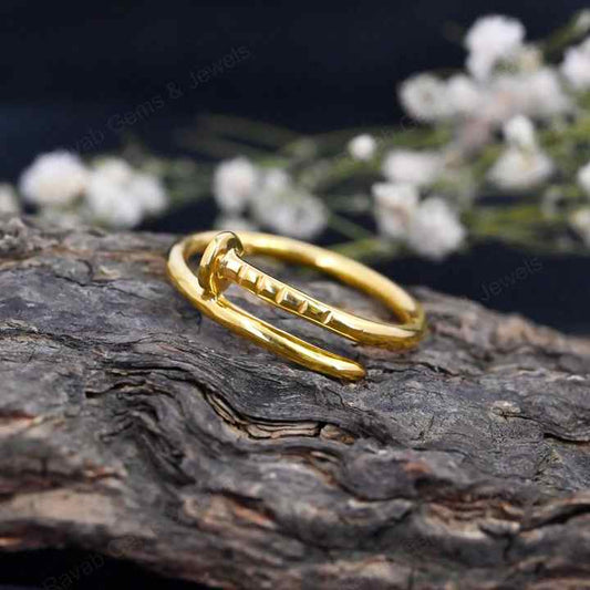 Handmade 925 Silver Women's Minimalist Eternity Double Band Ring 18k Gold Vermeil Nail Textured Design for Wedding Fine Jewelry