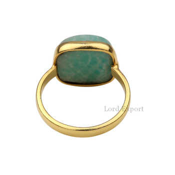 12mm Amazonite Gemstone Dainty Cushion Ring 18K Gold Rhodium 925 Sterling Silver Beautiful Bezel for Trendy Parties
