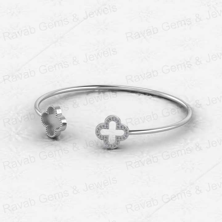 High Quality 925 Silver Four Clover Bezel Base Semi Mount Open Cuff CZ Bangle Setting Resin Ashes Jewelry Findings Components