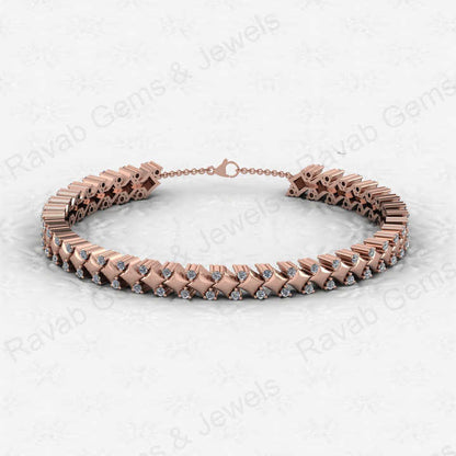 Best Quality Solid 925 Sterling Silver 18K Gold Plated Square Beaded Link Chain CZ Prong Setting Tennis Bracelet for Women