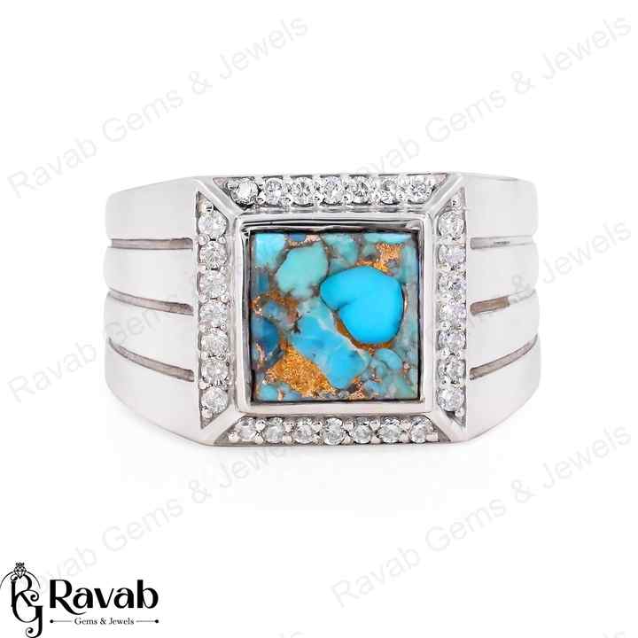 Top Quality Solid 925 Sterling Silver Natural Blue Copper Turquoise Square 10mm Bezel Setting Trending Men's Ring Fine Jewelry