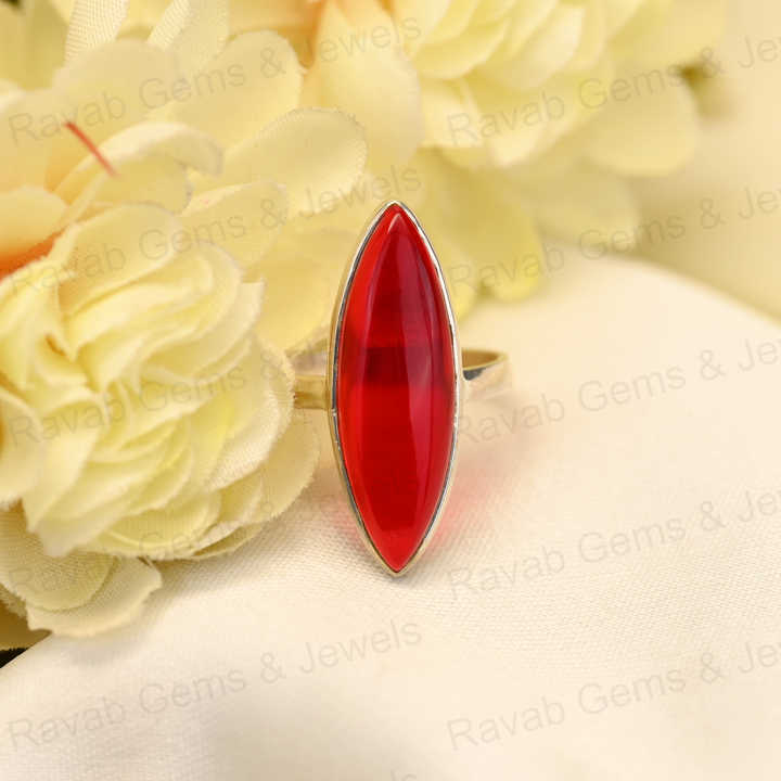 Top Quality Solid 925 Sterling Silver 9x30mm Red Garnet Hydro Cabochon Smooth Marquise Shape Ring for Women Daily Wear Jewelry