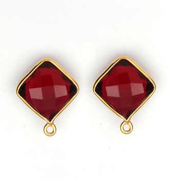 18K Gold Plated Sterling Silver 12mm Bezel Pendant Necklace Red Garnet Hydro Faceted Quartz Stone Fine Pendants Charms Wholesale