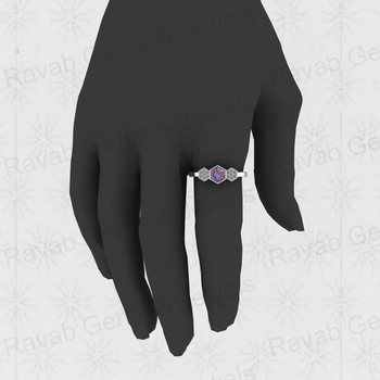 Top Selling 925 Sterling Silver Fine Ring Purple Copper Turquoise Gemstone Bezel Setting With CZ Hexagon Geometric Jewelry