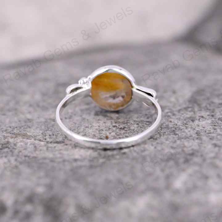 Top Quality Solid 925 Sterling Silver Golden Rutile 10MM Round Cab Gemstone Handmade Ring Fine Wholesale Jewelry Manufactures