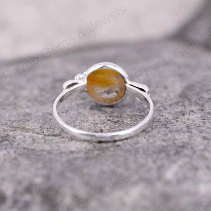 Top Quality Solid 925 Sterling Silver Golden Rutile 10MM Round Cab Gemstone Handmade Ring Fine Wholesale Jewelry Manufactures