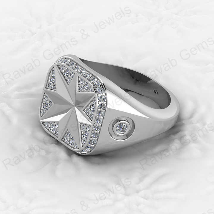 Best Selling Men's 925 Sterling Silver Signet Ring Carved North Star With CZ Diamond Fine Personalized Wedding Jewelry