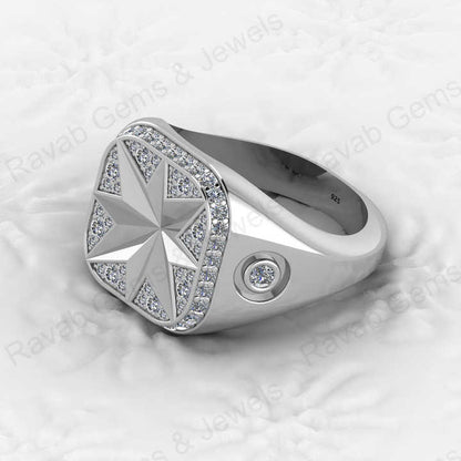 Best Selling Men's 925 Sterling Silver Signet Ring Carved North Star With CZ Diamond Fine Personalized Wedding Jewelry