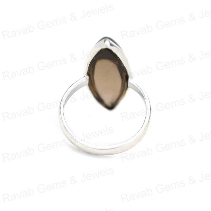Hot Selling Solid 925 Sterling Silver Smoky Quartz Hydro 10x30mm Marquise Bezel Setting Ring for Women Fine Handmade Jewelry