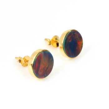 Highly Recommended 12mm Flat Solid 925 Sterling Silver 18K Gold Filled Handmade Women's Stud Earrings Black Fire Opal High Fine