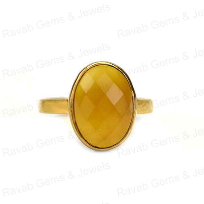 New Arrival Handmade 925 Sterling Silver Women's Ring Natural Yellow Chalcedony 10x14mm Oval Checker Cut Bezel Setting Weddings