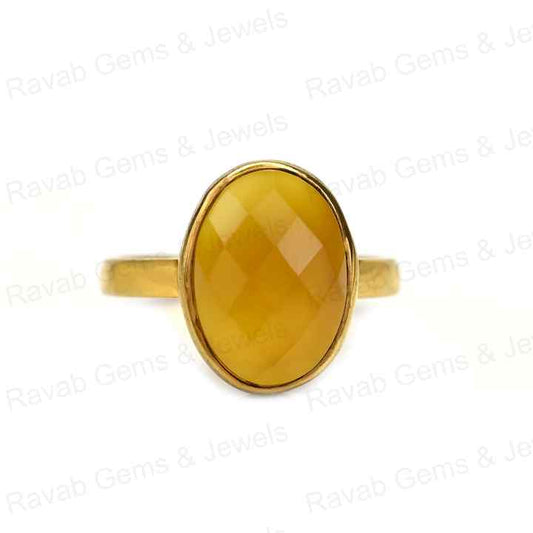 New Arrival Handmade 925 Sterling Silver Women's Ring Natural Yellow Chalcedony 10x14mm Oval Checker Cut Bezel Setting Weddings