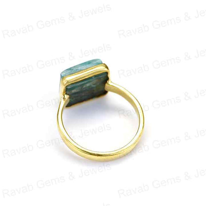 High Quality Solid 925 Sterling Silver Women's Ring Natural Amazonite 14mm Bezel Setting 18K Gold Filled Smooth Square Rhodium
