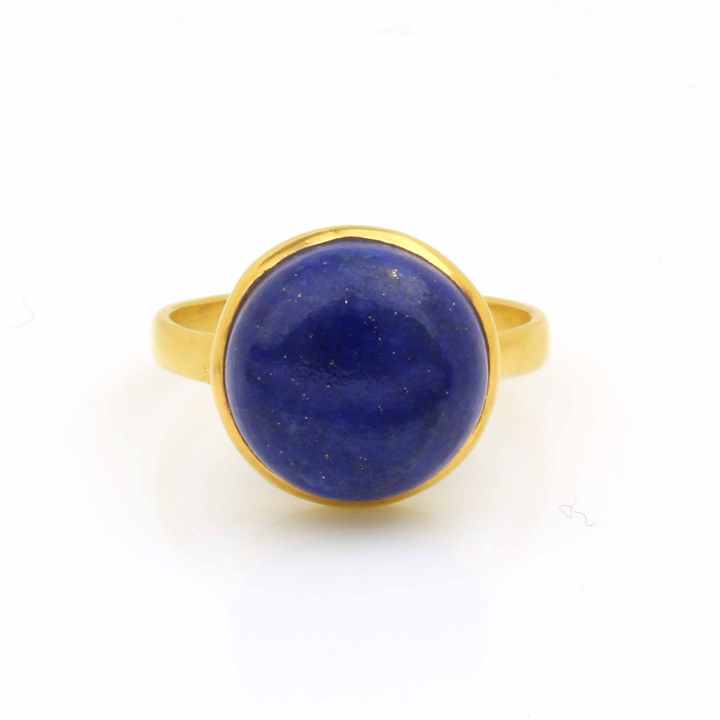 Top Selling 10mm Natural Lapis Lazuli Stone Round Cabochon Bezel Vermeil Eternity 925 Silver Dainty Ring Fine Jewelry For Her