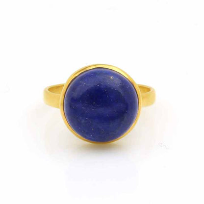 Top Selling 10mm Natural Lapis Lazuli Stone Round Cabochon Bezel Vermeil Eternity 925 Silver Dainty Ring Fine Jewelry For Her