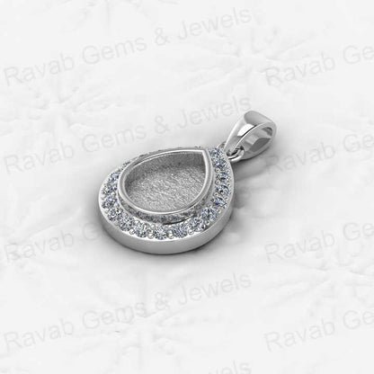 New Arrival 925 Sterling Silver 8x10mm Charm Pendant Semi Mounting Tear Drop Pear Surrounded by CZ for Resin Ashes Work Jewelry