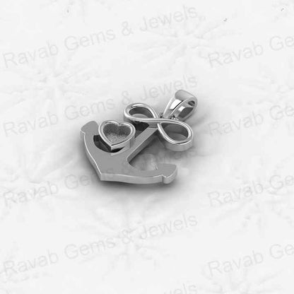 Genuine 925 Sterling Silver Anchor & Infinity 4mm Heart Pendant DIY Jewelry Setting with Good Resin Semi Mount Blank Charm