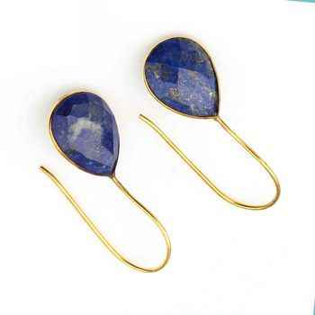 Handmade 925 Sterling Silver Dangle Earrings 18K 14K Gold Plated Natural Lapis Lazuli Stone Fine Trendy Jewelry Women Weddings