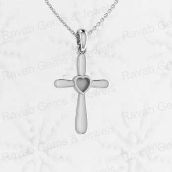 Genuine 925 Sterling Silver 27x20mm Christian Cross Blank Heart Charm Semi Mount Blank Pendant Good for Resin & Ashes Work