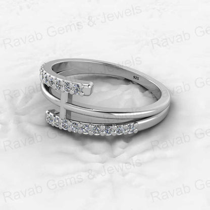 New Arrival Genuine 925 Silver Gold Vermeil Cross Multi Eternity Diamond CZ Band Engagement Ring for Women Fine Jewelry
