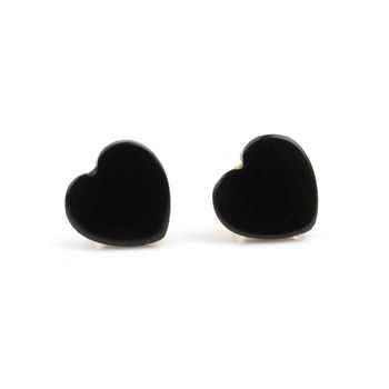 Beautiful Natural Black Onyx Gemstone Heart Shape 925 Sterling Silver Gold Plated Stud Earrings Pair Design for Women