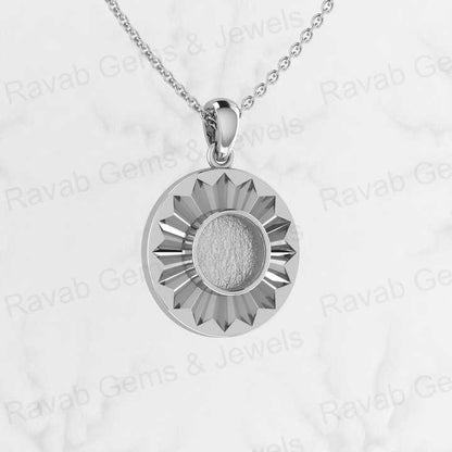 High Quality 925 Sterling Silver Sunburst Semi Mount Blank Pendant 26x18mm Sunbeam Design for Resin &amp; Ashes Work Necklace