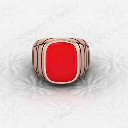 Best Selling Solid 925 Sterling Silver Smooth Red Coral Octa Cushion Shape Signet Ring for Men Customized Handmade Jewelry