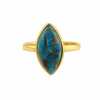 Blue Copper Turquoise Gemstone Marquise Shape Women's Beautiful Natural Organic Ring Solid Sterling 14k Gold Filled Fine Jewelry