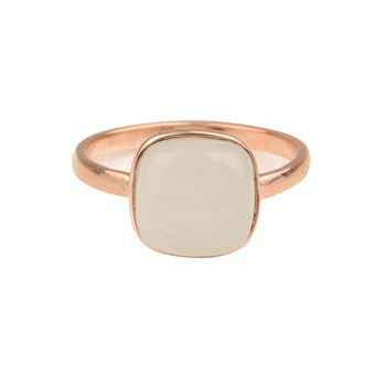 Hot Selling 12mm White Moonstone Gemstone Bezel 18K Rose Gold Rhodium Genuine Silver Dainty Cushion Shape Ring for Women Fine