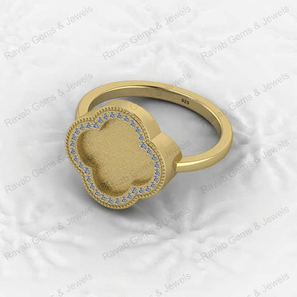 Fine Quality 925 Silver Clover Design Semi Mount Blank Setting Ring for Gemstone Ashes & Resin Findings & Wedding Wear Jewelry