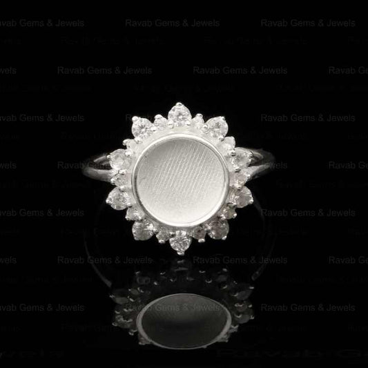 Top Quality Solid Real 925 Silver 8mm Round With CZ Diamond Semi Mount Blank Bezel Ring Setting for Keepsake Breast Milk Jewelry