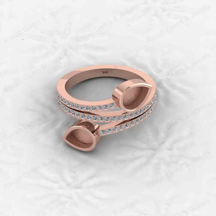 High Quality 925 Solid Silver 7x5mm Pear Blank Bezel Base Ring Gemstone CZ Setting DIY Breast Milk Ashes Resin Keepsake Jewelry