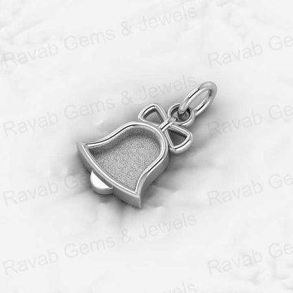 925 Sterling Silver 20x12mm Christmas Jingle Bell Blank Setting Semi Mount Charm Pendant for Resin & Ashes Work Keepsake Jewelry