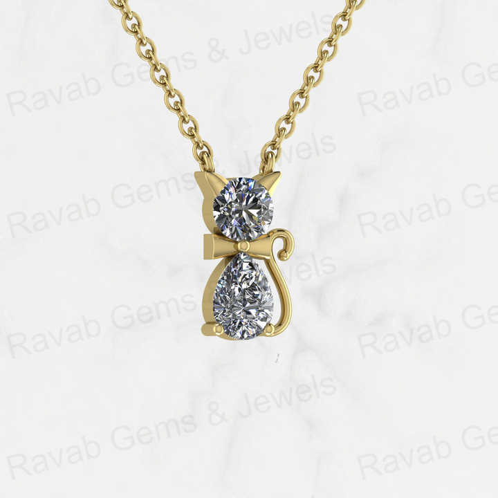 Top Quality Genuine Solid 925 Sterling Silver Cat Lover Pendant Necklace Round 5mm Pear 7x5mm Cubic Zirconia Keepsake Necklace