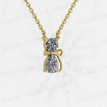 Top Quality Genuine Solid 925 Sterling Silver Cat Lover Pendant Necklace Round 5mm Pear 7x5mm Cubic Zirconia Keepsake Necklace