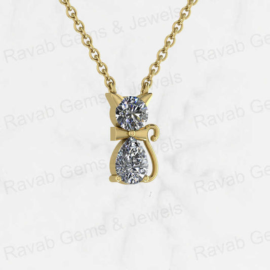 Top Quality Genuine Solid 925 Sterling Silver Cat Lover Pendant Necklace Round 5mm Pear 7x5mm Cubic Zirconia Keepsake Necklace