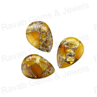New Arrival 16x22mm Mohave Yellow Citrine Copper Pear Shaped Hand Polish Gemstone for Making Earring Handmade Fine Jewelry
