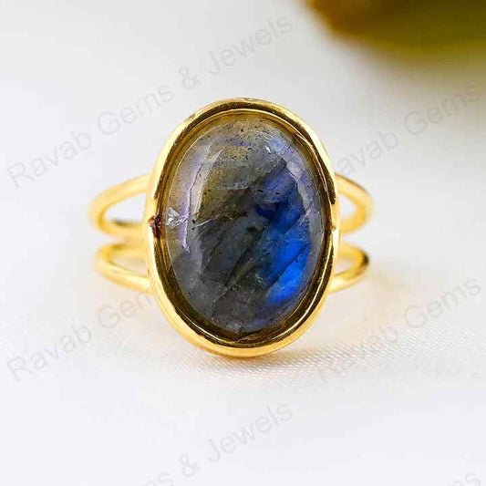 Valentine Sale Solid 925 Sterling Silver Natural Madagascar Blue Fire Labradorite Oval 10x14mm Gemstone Ring For Mens & Women