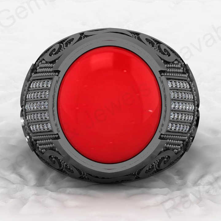 Best Quality Solid 925 Sterling Silver 13x15mm Red Coral Oval Shape Turkish Artisan Designer Ring for Men Ottoman Signet Jewelry