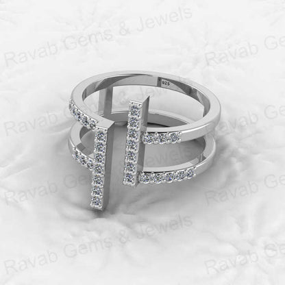 Best Selling 925 Silver Gold Vermeil Spiral Bar CZ Brilliant Eternity Double Band Adjustable Dainty Women Ring for Fine Jewelry