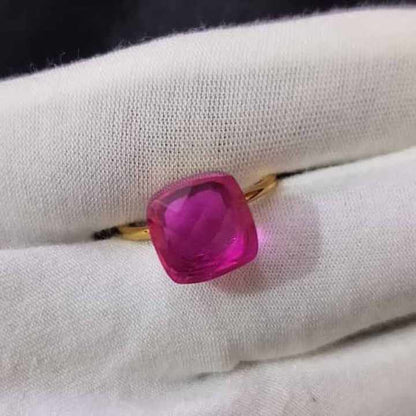 Best Quality Pink Tourmaline Hydro 12mm Cushion Checker Cut Solid 925 Sterling Silver Minimalist Band Ring For Women Jewelry