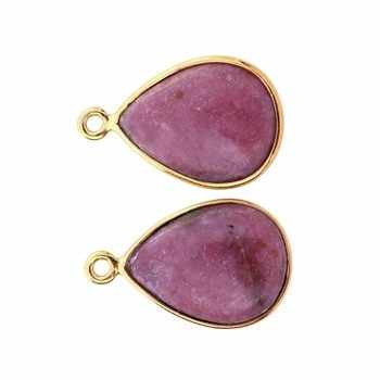 Best Quality 925 Solid Sterling Silver 18K Gold Plated Pink Rhodonite Pear Bezel Connector Fine Pendants Charms Necklace Making