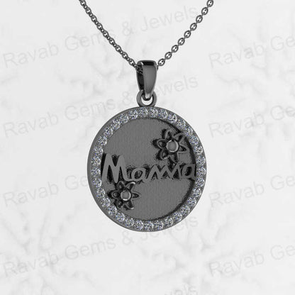 Genuine 925 Silver 25mm Circle Mother Love Initial Letter Semi Mounting Charm Pendant for Resin & Ashes Breastmilk CZ Jewelry